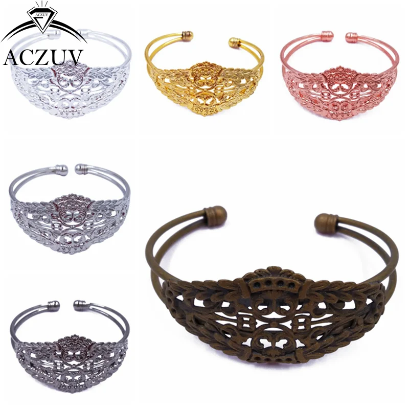 

ACZUV 50pcs Filigree Flower Bezel Blank Base Bracelet Copper Metal Bracelet Blank Bangle Tray BBS011