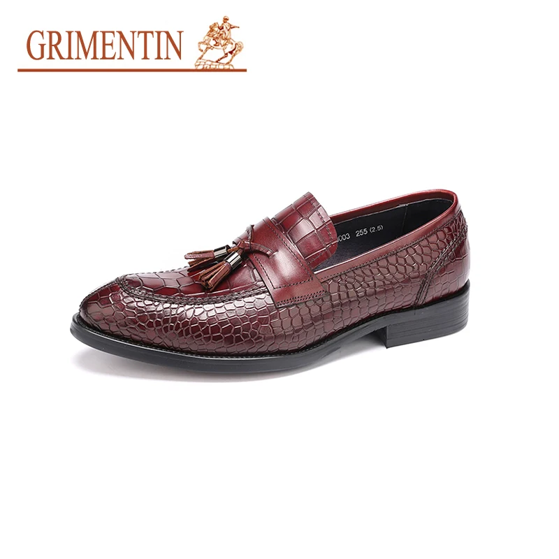 brown En Trabajo Zapatos De Deslizamiento Hombres Italianos Para Cuero Marrón Grimentin Black Borla Cocodrilo Negocio Masculinos El Genuino Vestir Del vwqZ5gxHp