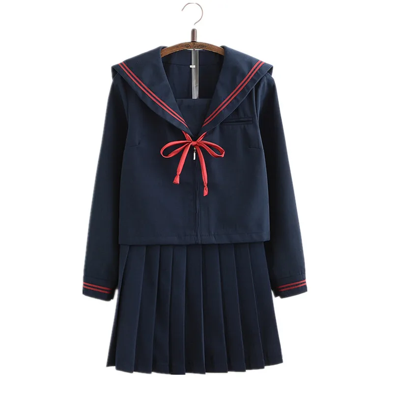 

Navy Japanese School Uniforms For Girls Long Sleeve Spring Autumn Sailor Tops Pleated Skirt Sets Cosplay JK Costume Series Gifts