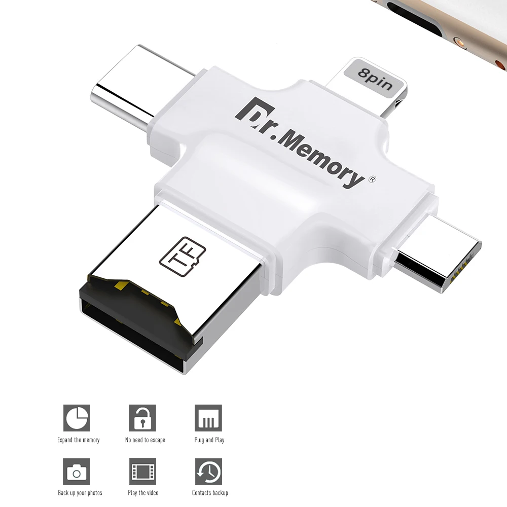 Dr.Memory Memory Card Reader For USB2.0/Micro USB/Lightning/Type C Port