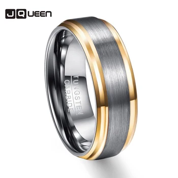

Party Ring Gold Color Edge Brushed Men Rings 100% Tungsten Carbide Steel Multi-size Anillos para hombres Pierscienie