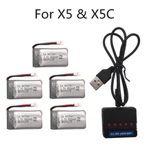 Limskey 800 mAh 3.7V bateria LiPo + ładowarka USB dla SYMA X5C X5 X5SW X5HW X5HC zdalnie sterowany dron Quadcopter 800 mAh zapasowy akumulator części