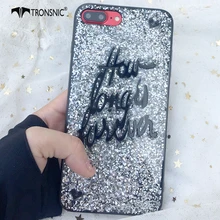 Tronsnic Glitter Phone Case for iPhone 6 6s plus 7 plus Words Love You Forever Case for iPhone 8 plus Shiny Couple Cover Fashion