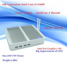 2017 Newest Skylake Intel Core i5 6360U Mini PC Windows 10 Max 3.1GHz GPU Iris 540 DDR4L Fanless Micro Computer 4K HTPC Freeship