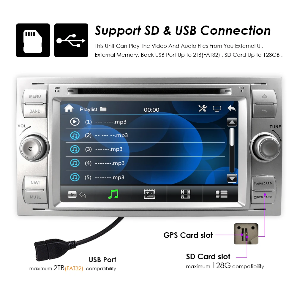 Sale Free Camera +8G Map card Car DVD MP5 Player For Ford Focus/Mondeo/Transit/C-MAX/Fiest GPS DVR DAB+  RDS 1080P USB Cam in SWC 14