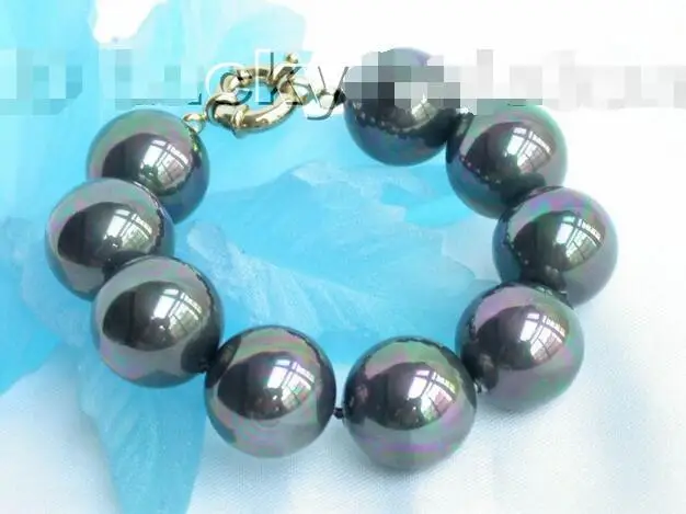 

Hot selling free shipping******** 20mm round peacock black south sea shell pearl Bracelet