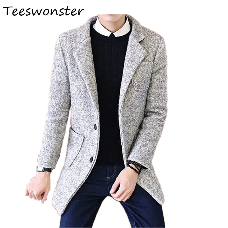 Hot Selling 2017 Men Fashion Trench Coat Turn Down Collar