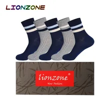 LIONZONE 5 пар/лот Забавный полосой дизайн повседневные мужские носки синий/серый 2 Цвета антибактериальные дышащие ежедневно бамбуковые волокна Man носки