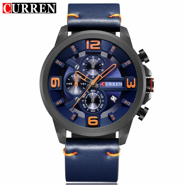 CURREN Хронограф Спортивные Мужские часы 8288 Элитный бренд кожа кварцевые Мужской наручные для мужчин Montre Homme Hodinky - Цвет: blue blue