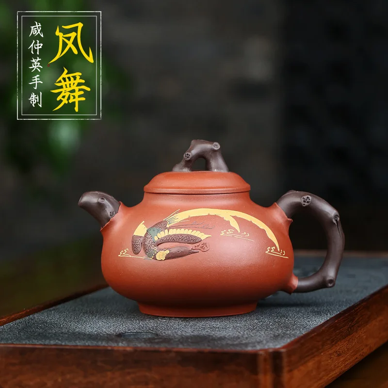 

Raw Ore Clear Cement Dark-red Enameled Pottery Teapot Famous Full Manual Kung Fu Tea Have Phoenix Strike Teapot Mixed Batch