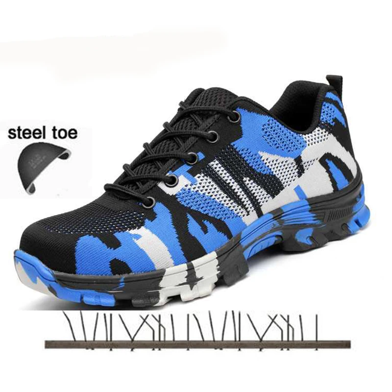 

Military Safety Shoes Steel Toe Cap Camo Spring Breathable Mesh Casual Shoe Labor Insurance Puncture Proof Work Sneakers Mens