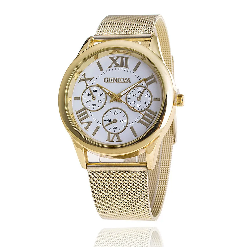 

2017 New Fashion Geneva Watches Women Brand Analog Golden Strap Quarzt Watch Dress Casual Wristwatches relogio feminino