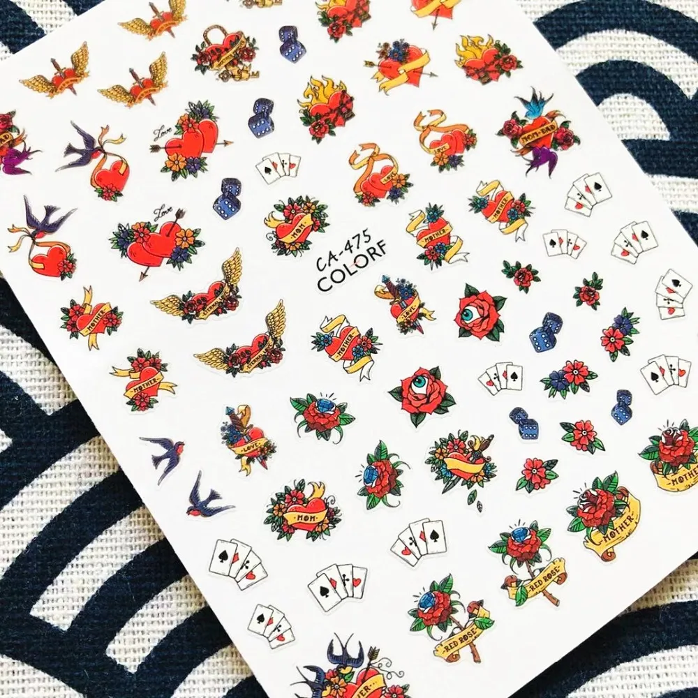 

CA SERIES punk heart poker bird CA-475 3d nail art stickers decal template diy nail tool decorations