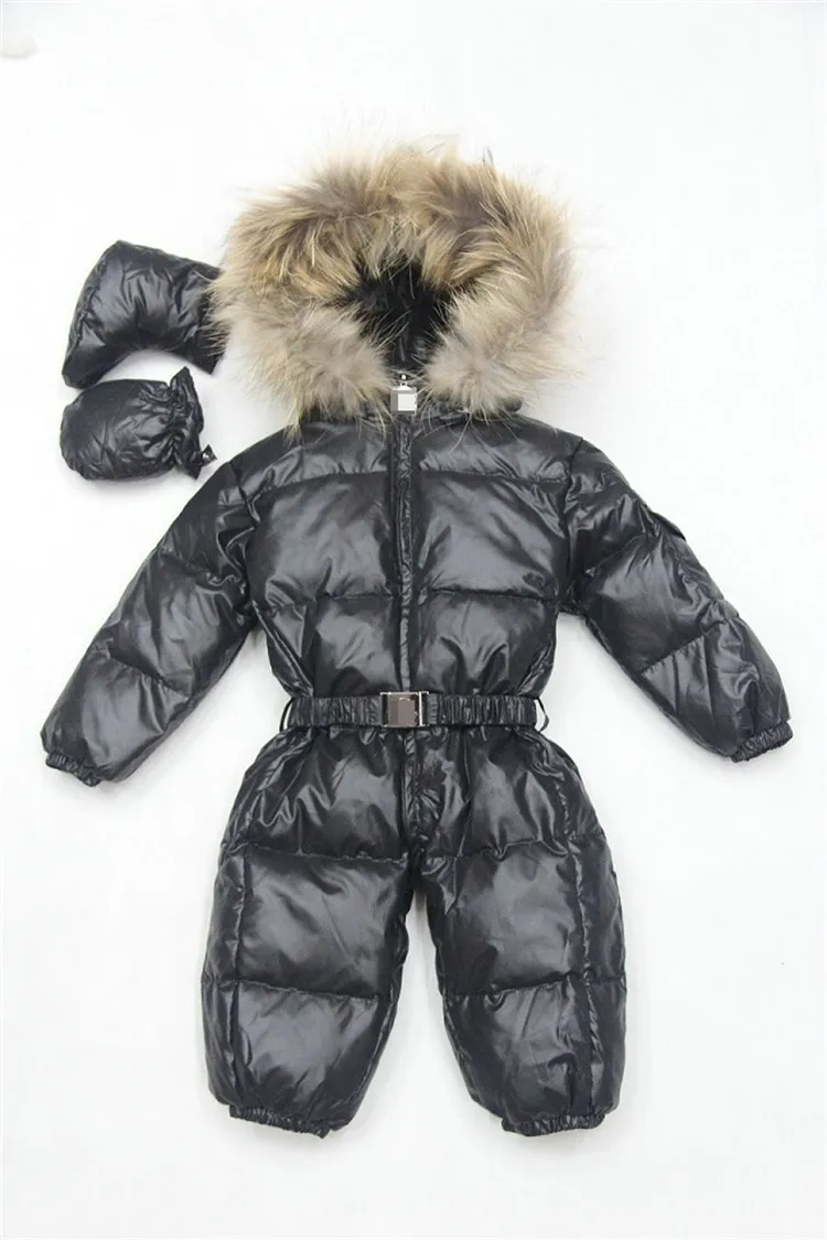 Baby Snowsuit Baby Winter Coat White Duck Down 3-36 Months Waterproof Bright Natural Fur Down Jacket Clothing Baby Girl