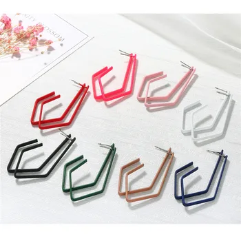 

12Pair Personality Geometric Patent Leather Big Hoop Earrings Women Candy Color Hollow Rhombus Long Earrings Jewelry E380