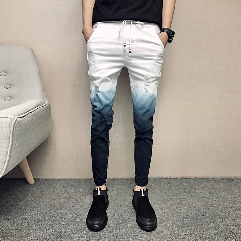 Quality Men Skinny Jeans Fashion 2018 Summer Gradient Color Slim Fit ...