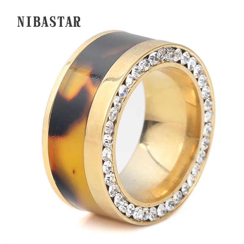 

Fashion Crystal Stone Ring Wide 10mm Rings For Women Gold-Color Jewelry Finger Anel Engagement Gift Romantic Anillos