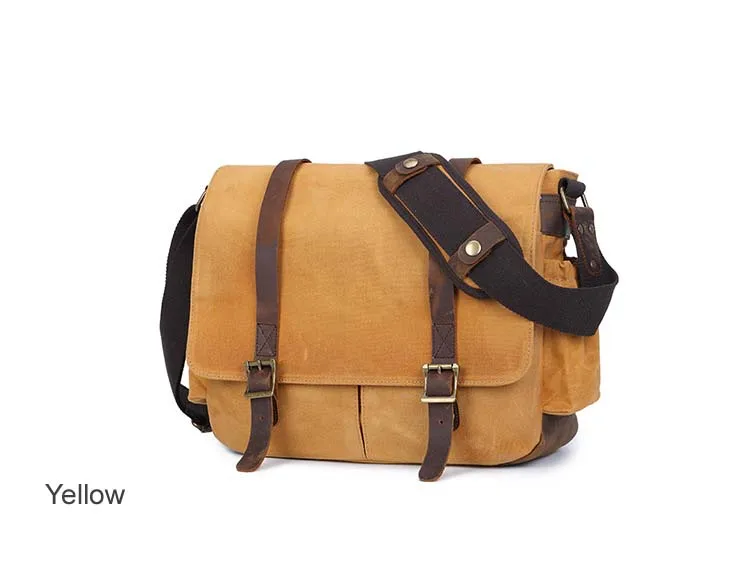 COLOR DISPLAY YELLOW of Woosir Waxed Canvas DSLR Camera Messenger Bag