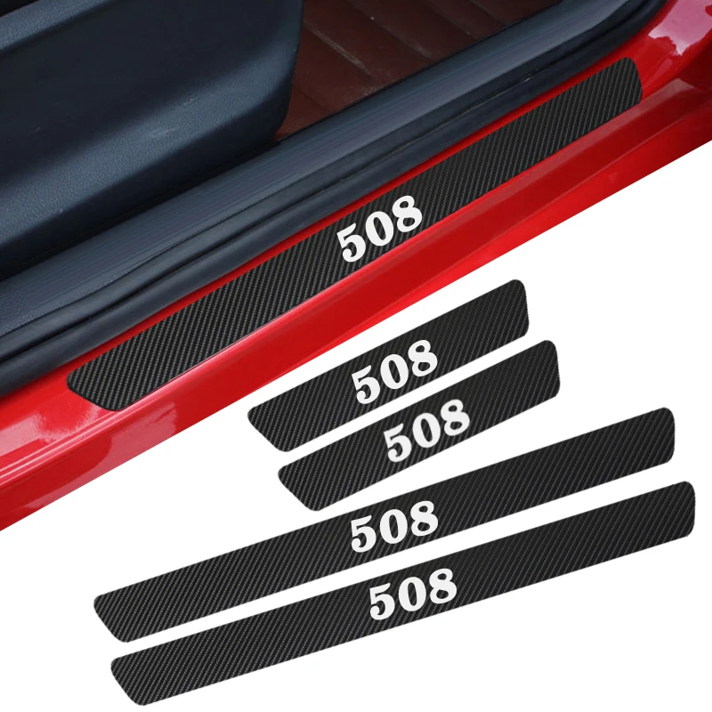 

Car Carbon Fiber Protect Stickers Look Car Door Plate sill scuff welcome pedal threshold Cover for Peugeot 508 Sticker
