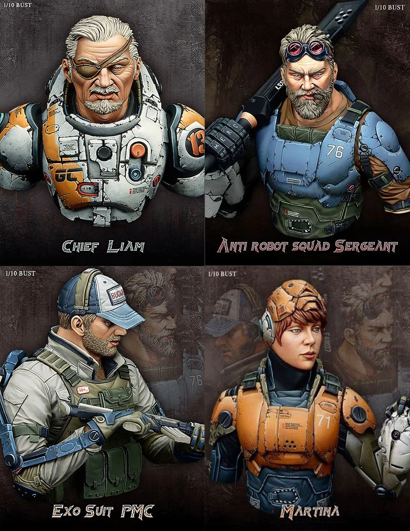 

1/10 Scale Unpainted Resin bust Mech Team 4 busts collection bust