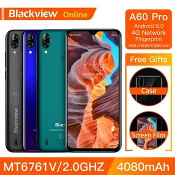 

Blackview A60 Pro Mobile Phone Android 9.0 MT6761V Quad-core Cellphone 3GB+16GB Waterdrop Screen 4080mAh Fingerprint Smartphone