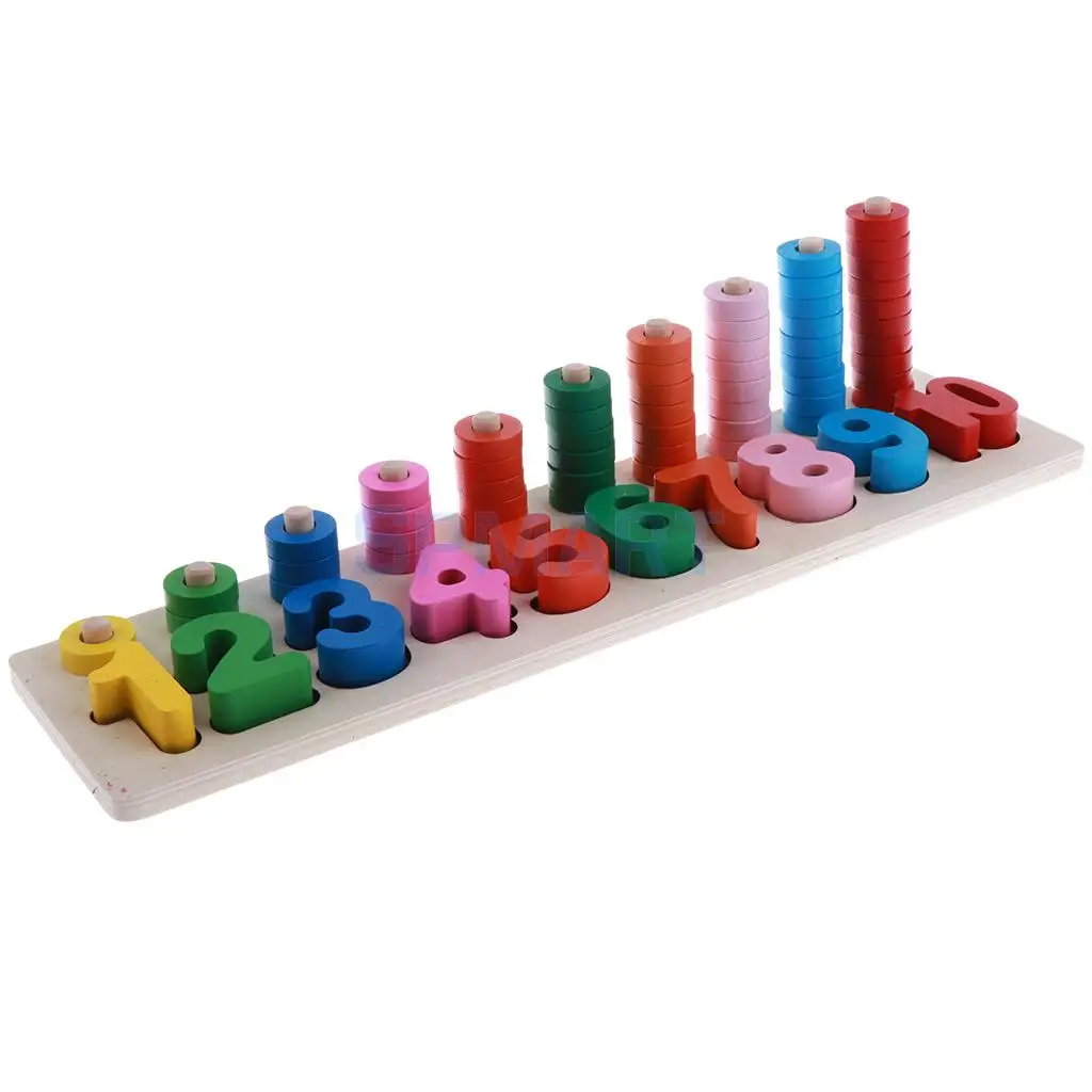 Montessori Wooden Numbers Match & Count  Stacking Ring Tower Kids/Baby Preschool Educational Mathematics Toy