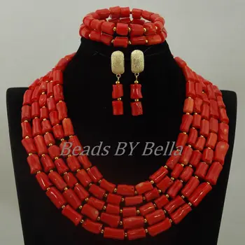 

Marvelous 5 Layers Orange Coral Bridal Beads Fashion Jewelry Set Natural Coral Dubai Wedding Jewelry Set Free Shipping ABK945
