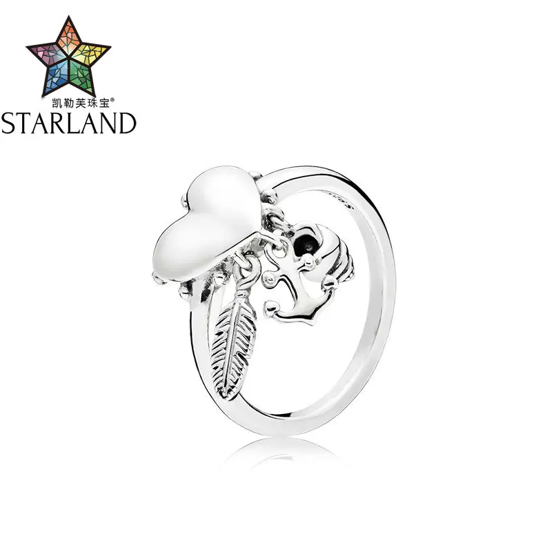 

Starland 100% 925 Sterling Silver America hot sell Heart/leaf/Anchor Rings suit Valentine's Day gift