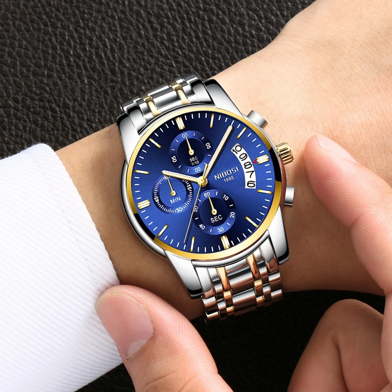 NIBOSI Men Watch Male Automatic Quartz Watches Mens Luxury Brand Waterproof Sport Gold Man Watch 2018 Clock Relogio Masculino