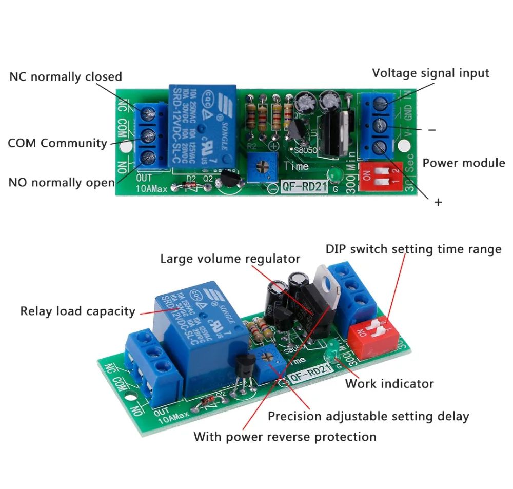 0-30 s/0-300 s/0-30 min/0-300 min DC12V Регулируемый сигнал триггера таймера реле высокого уровня времени задержки выключения реле