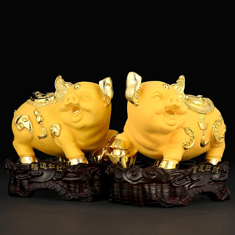 

Resin Porcine Decorations Golden Pigs Office Living Room Rustic Home Decor Craft Traditional Chinese Lucky Pig Decoration Crafts