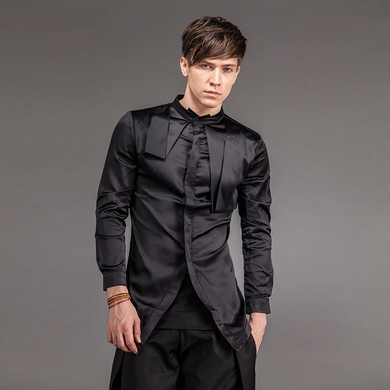 XS-5XL мужская одежда мода Gd певица костюмы стилист волос Асимметричный стоячий воротник патч карман рубашка размера плюс костюм