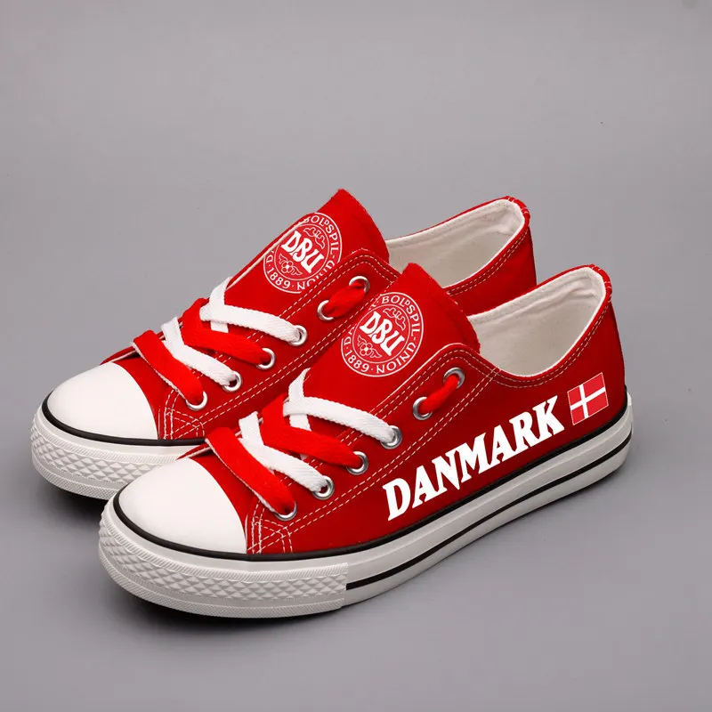 

E-LOV New Design Danish Red Platform Shoes Custom Print Denmark Flag Men Espadrilles Low Top Casual Walking Flats Chaussure