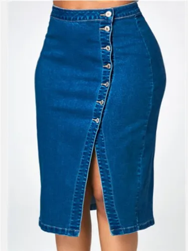 Ограниченное по времени предложение Новая повседневная однотонная Асимметричная Кнопка Лолита Юбки женские юбки летние женские большие размеры 5xl джинсовая короткая юбка - Цвет: Dark Blue