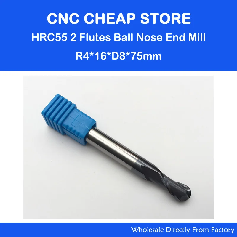 

Free shipping-2pcs 8mm 2 Flutes Milling tools Milling cutter Ball nose End Mill CNC router bits hrc55 R4*16*D8*75mm