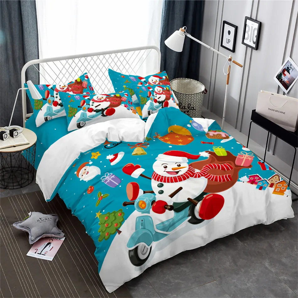 Cartoon Snowman Bedding Set Christmas Colorful Gift Print Duvet Cover