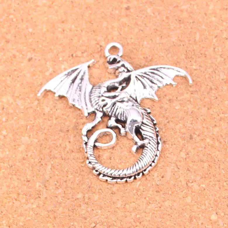 18 шт. посеребренные Подвески в виде дракона 43 х46 мм|antique silver|charm diydiy charms |