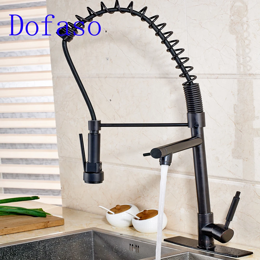 Dofaso black spring faucet mixer tap cold and hot water deck mounted Pull Down Kitchen Faucet Dual Spouts 360 Swivel Dofaso black spring faucet mixer tap cold and hot water deck mounted Pull Down Kitchen Faucet Dual Spouts 360 Swivel