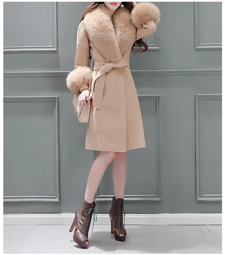 YAGENZ, высокое качество, шерстяная куртка, женское длинное пальто, весна-осень, пальто, женские топы, модный большой меховой воротник, темпераментное шерстяное пальто 737