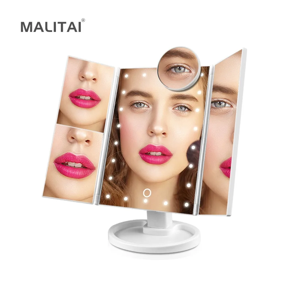 

Fashion Holiday Makeup light 22 LED Vanity Mirror light Touch Screen Sensor Dressing Table lamp Magnification Tri-Folded Mirror