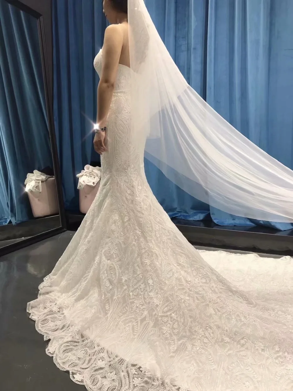 Erosebridal 3D кружево Русалка свадебное платье 2019 ручной работы жемчуг пояс с Часовня Поезд реальное изображение индивидуальный заказ