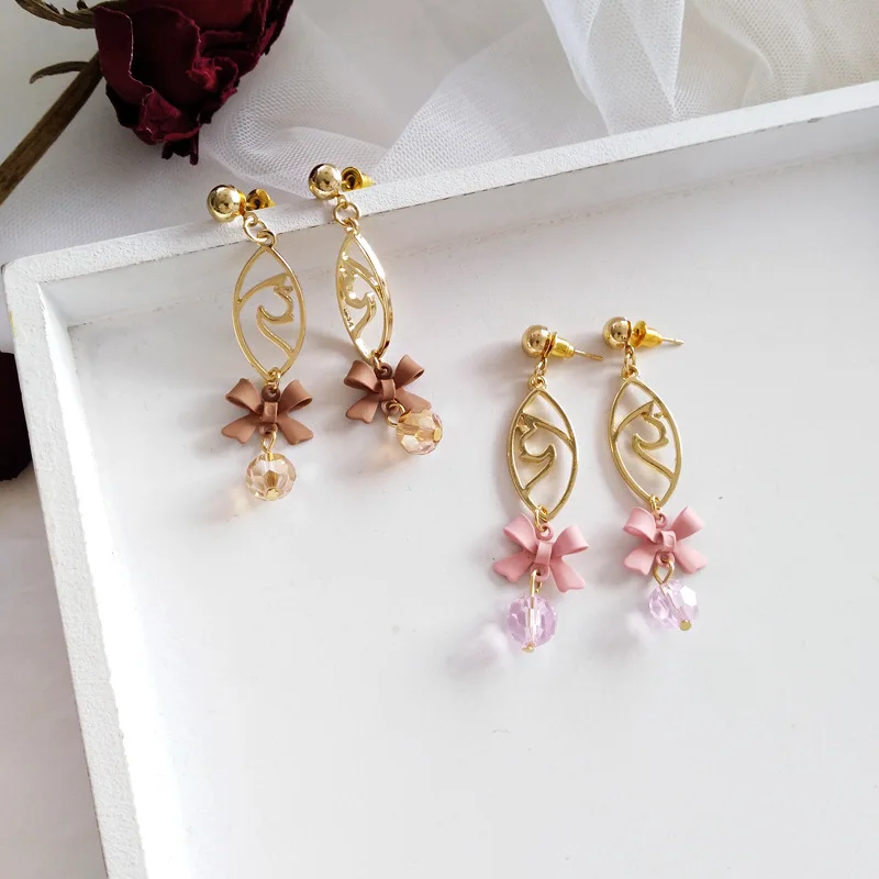 

Sweet Design Gold Metal With Bowknot With Faceted Glass Beads Drop Earring For Woman