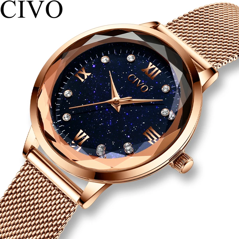 

CIVO Women's Star Sky Watches Fashion Mesh Strap Wrist Watch Ladies Watch Irregular Clock Mujer Bayan Kol Saati Montre Feminino