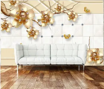 

Home Decoration 3d wall murals modern living room wallpapers Gold jewelry flowers window mural wallpaper