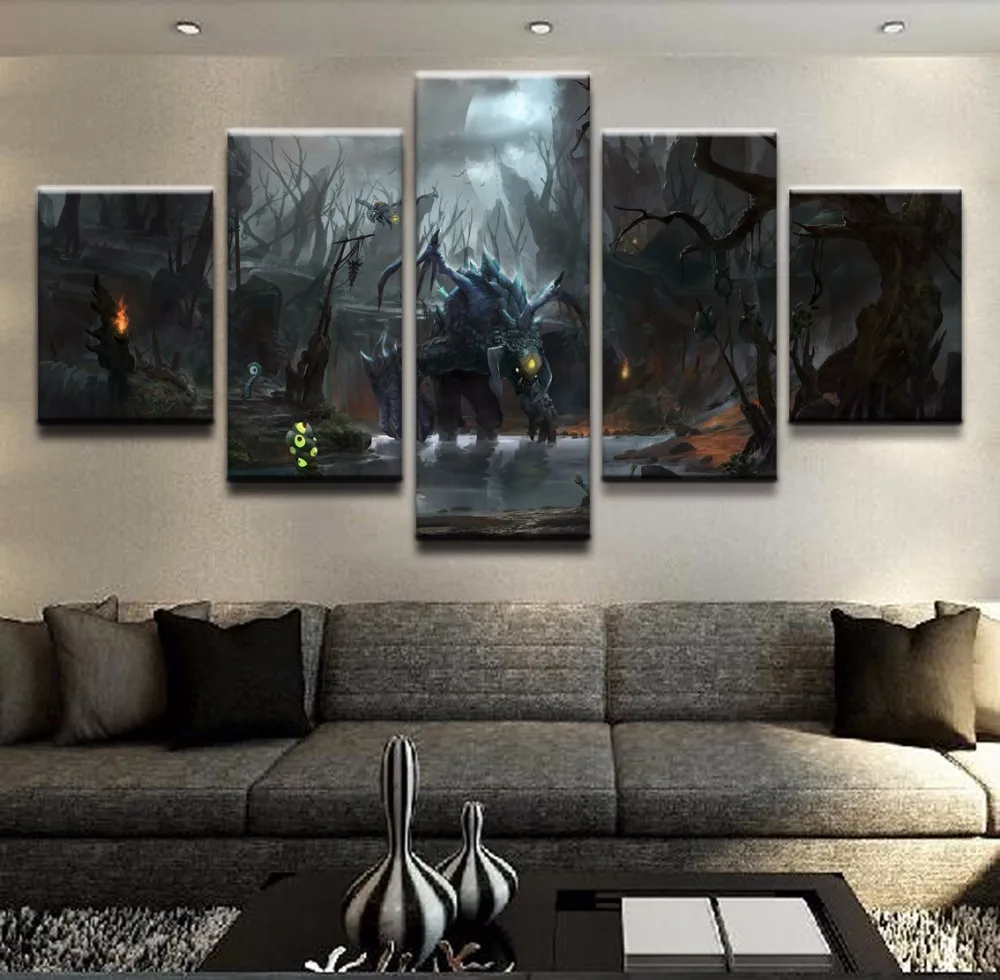 

Modular Framed Print Canvas Wall Art Painting Popular 5 Panel DOTA 2 Roshan Creature Picture For Living Room Decor Game Poster