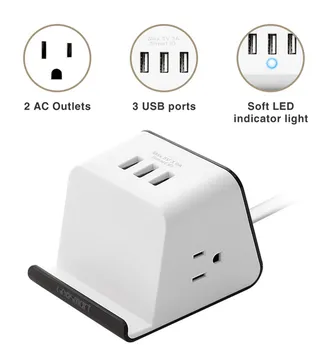 

New 2 AC Outlet + 3USB Power Surge Protection Socket with Mobile Holder US/EU/UK plug