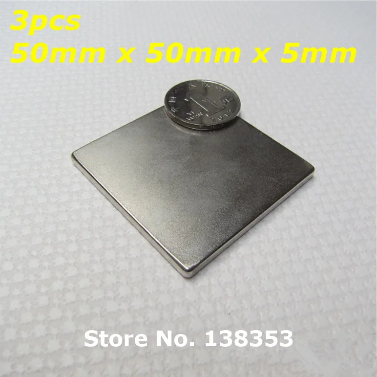 

Wholesale 3pcs Super Strong Neodymium Square Block Magnets 50mm x 50mm x 5mm N35 Rare Earth NdFeB Cuboid Magnet