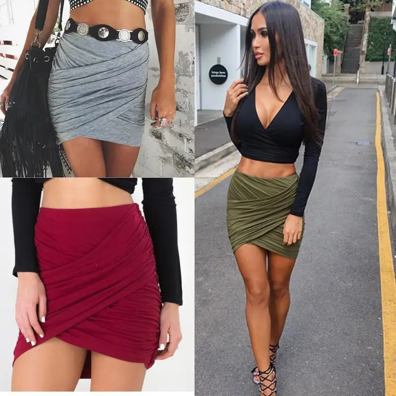 Short Office Skirt Promotion For Promotional 2017 Fashion Women Mini Skirts High Waist Ol Office Las Short Skirt Y Bandage Bodycon Cross Fold Slim Pencil