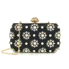 Черный цвет жемчужный женский вечерний клатч с камнями Клатч женский Кристальный день клатч Свадебный Кошелек вечерние банкетные металлические цепи