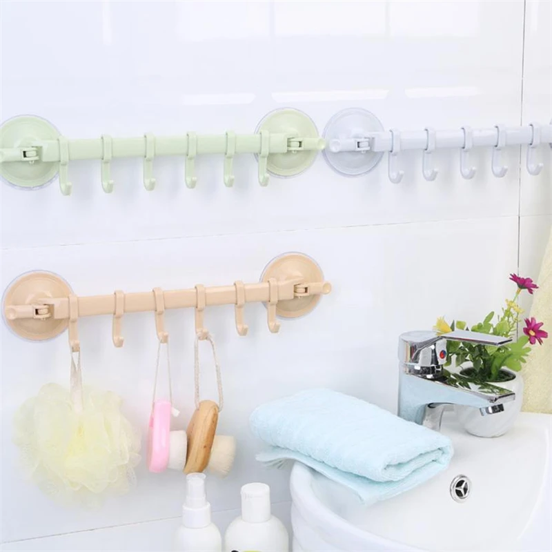 New Creative  Wall Vacuum Rack Suction Cup 6 Hooks Towel Bathroom Kitchen Holder Sucker Hanger Wear-resistant hot Easy Use C022804